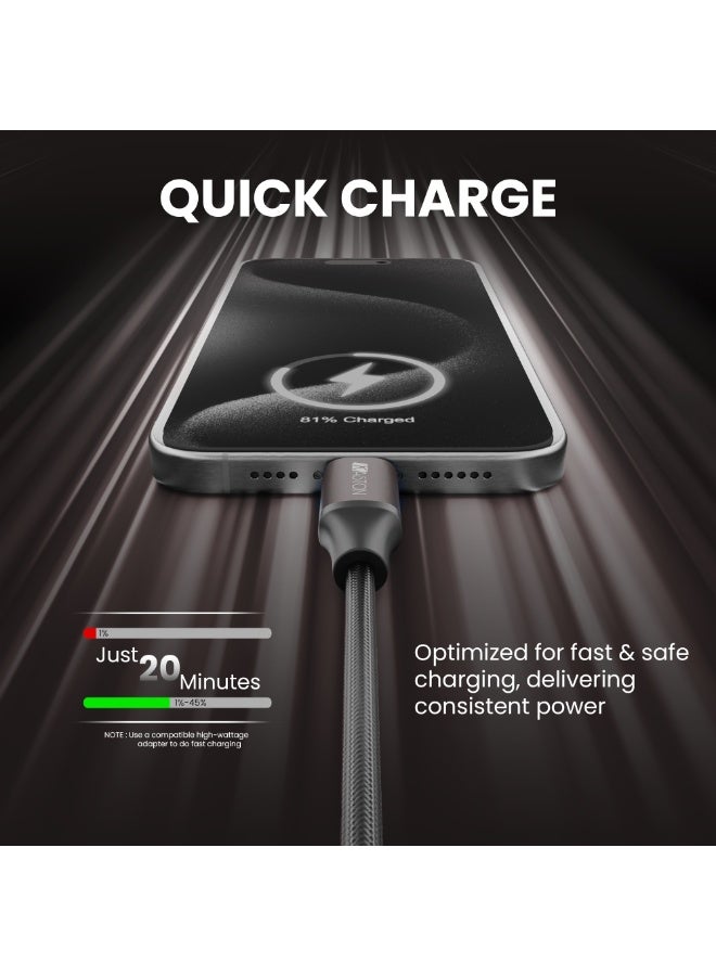 XASTON Type-C to Type-C Cable With 100W Fast Charging, Power Delivery Data & Charging Cable, Metal Braided USB-C Cable, Durable High Speed Transfer, Compatible with MacBook, Laptop, Smartphone and USB-C Devices (NCC14) - Image 3